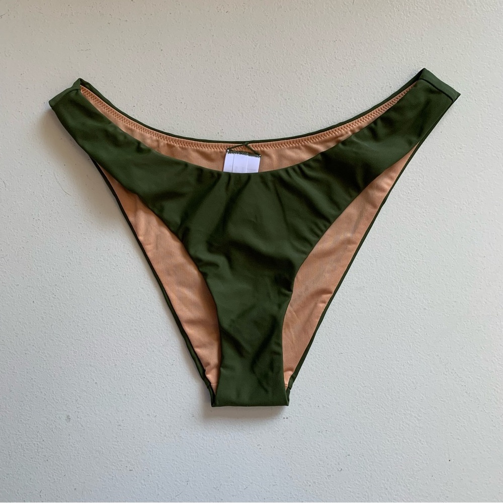 J Crew Small Safari Green Curved Waist Cheeky Bikini Bottom Swimwear NWT